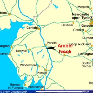 Map of Cumbria showing position of the Lodge at the western edge of the English Lake District National Park